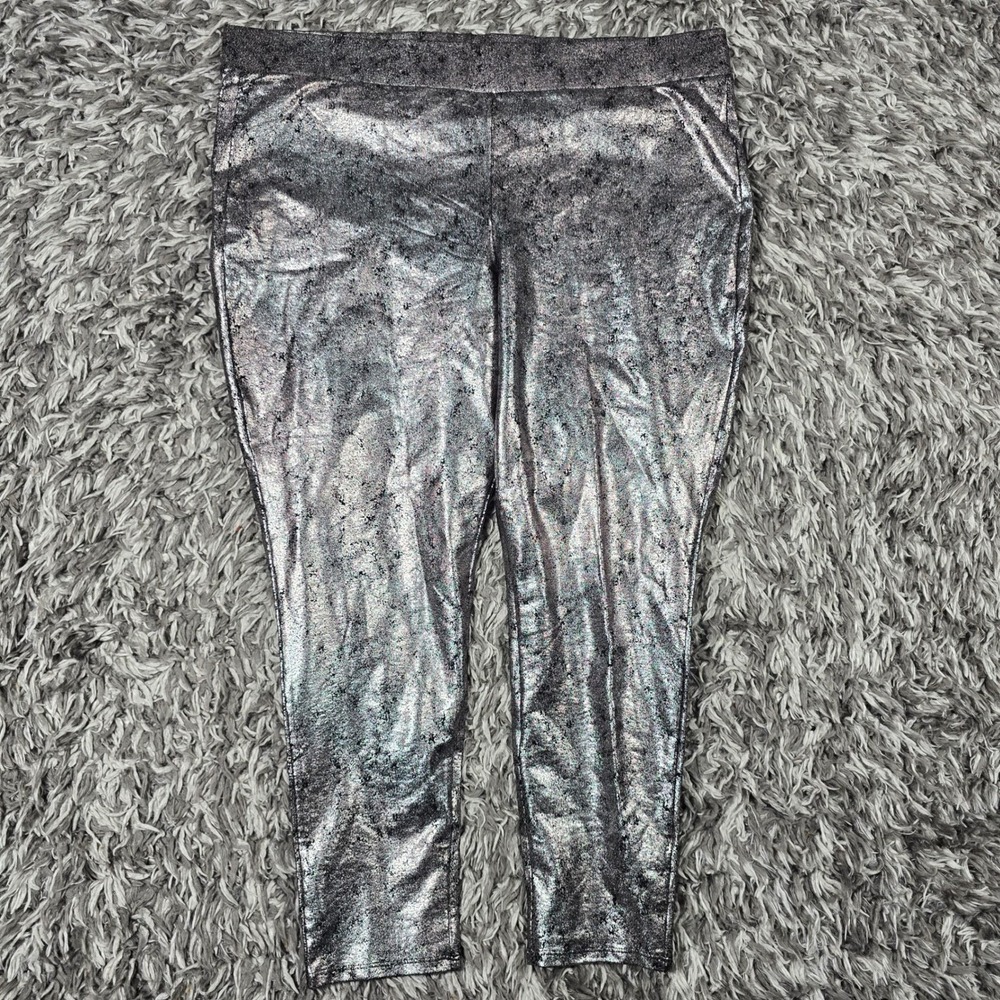 Torrid Silver Metallic Foil Distressed Leggings Womens Plus Size 3 High Rise NYE